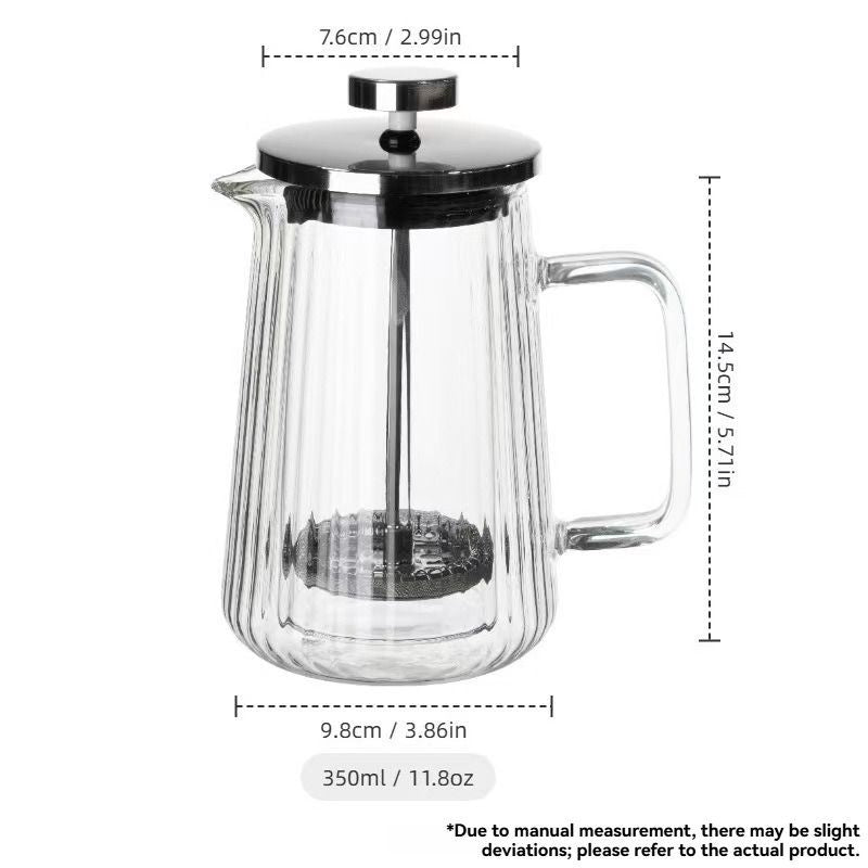 French Press Coffee Maker Double-Layer Glass Coffee Maker Ribbed Coffee Maker - Clear - Size 650ML