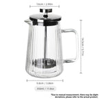 French Press Coffee Maker Double-Layer Glass Coffee Maker Ribbed Coffee Maker - Clear - Size 650ML