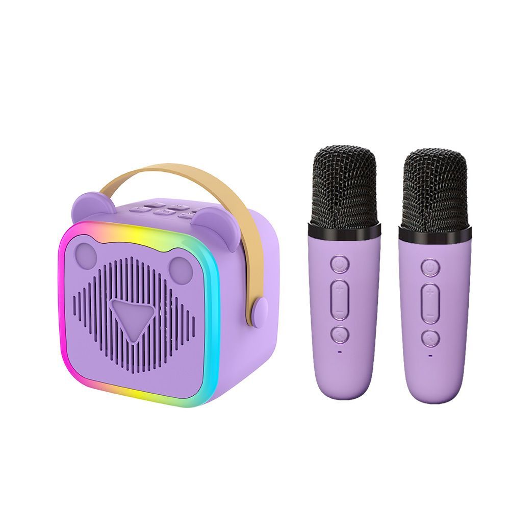 Mini Cat Ear Karaoke Machine Wireless Microphones USB Rechargeable RGB Party - Black - Size 01