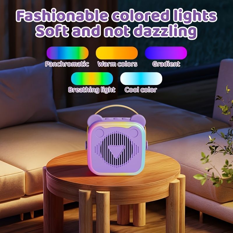 Mini Cat Ear Karaoke Machine Wireless Microphones USB Rechargeable RGB Party - Black - Size 01