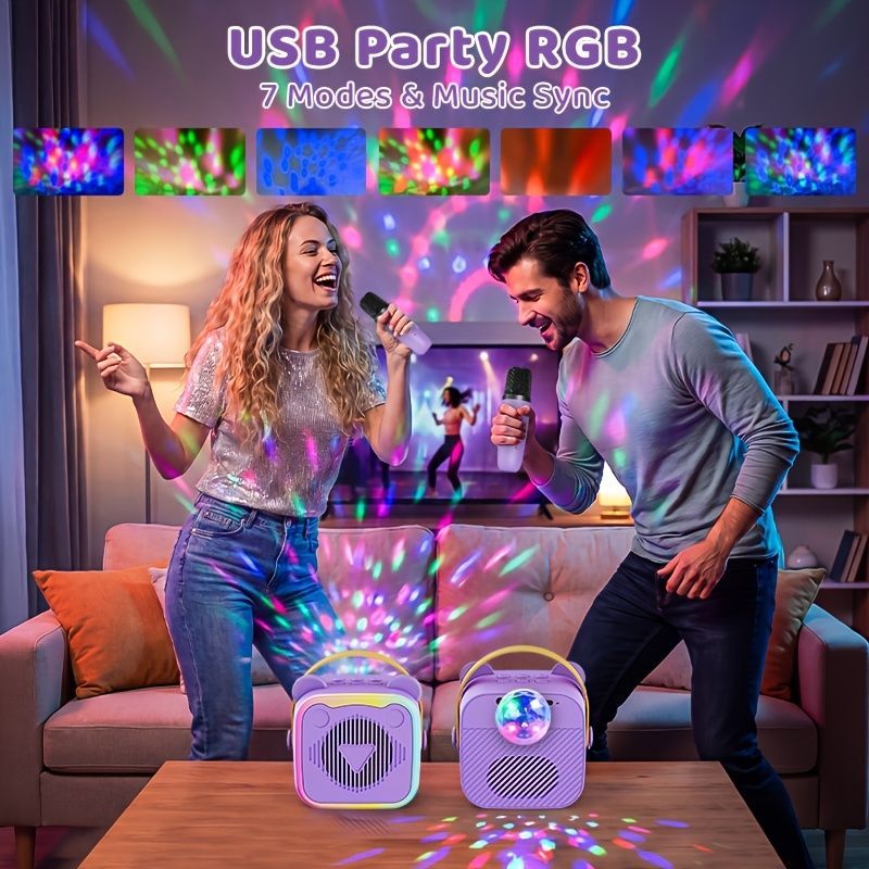 Mini Cat Ear Karaoke Machine Wireless Microphones USB Rechargeable RGB Party - Black - Size 01