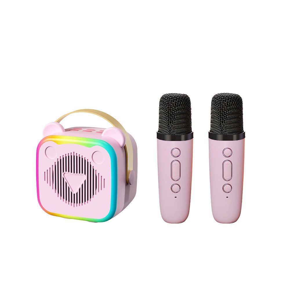 Mini Cat Ear Karaoke Machine Wireless Microphones USB Rechargeable RGB Party - Blue - Size 01