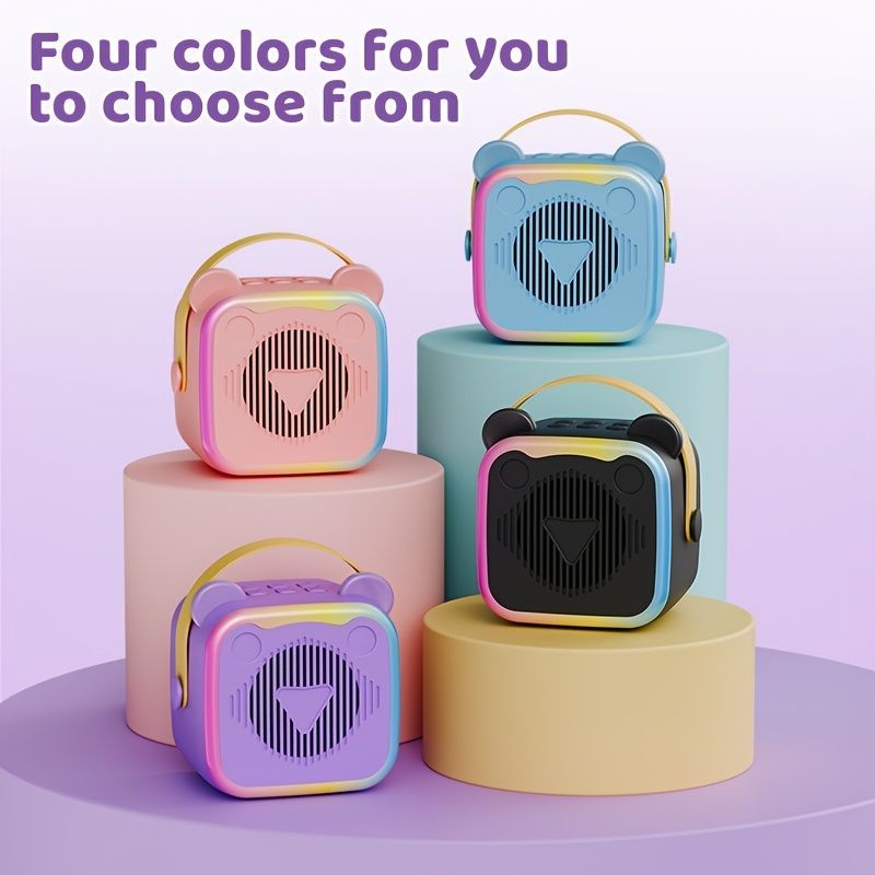 Mini Cat Ear Karaoke Machine Wireless Microphones USB Rechargeable RGB Party - Blue - Size 01