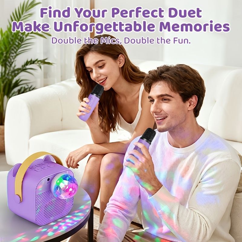 Mini Cat Ear Karaoke Machine Wireless Microphones USB Rechargeable RGB Party - Blue - Size 01