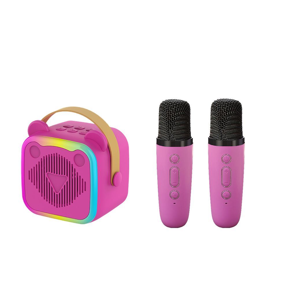 Mini Cat Ear Karaoke Machine Wireless Microphones USB Rechargeable RGB Party - Pink - Size 01
