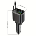 120W Car Charger Fast Charging Retractable Cables 2 Data Cables Universal Plug - Black - Size IP