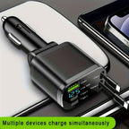 120W Car Charger Fast Charging Retractable Cables 2 Data Cables Universal Plug - Black - Size IP