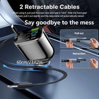 120W Car Charger Fast Charging Retractable Cables 2 Data Cables Universal Plug - Black - Size TC