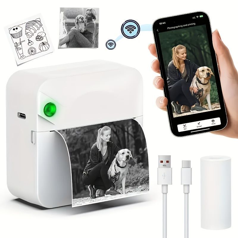 Portable Photo Printer Wireless Photo Printer Black And White Photo Printer - Black - Size 01