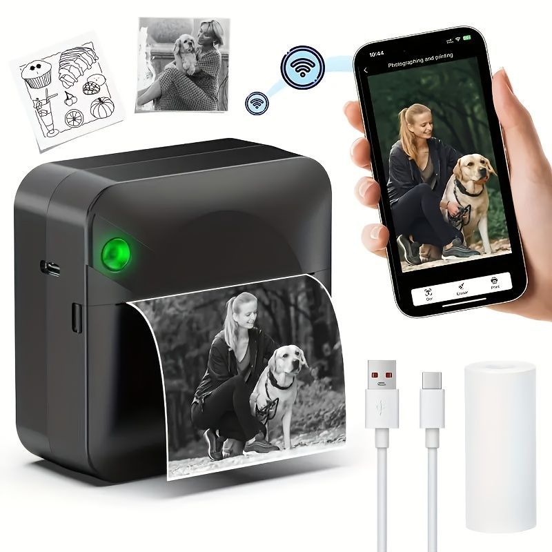 Portable Photo Printer Wireless Photo Printer Black And White Photo Printer - Blue - Size 01