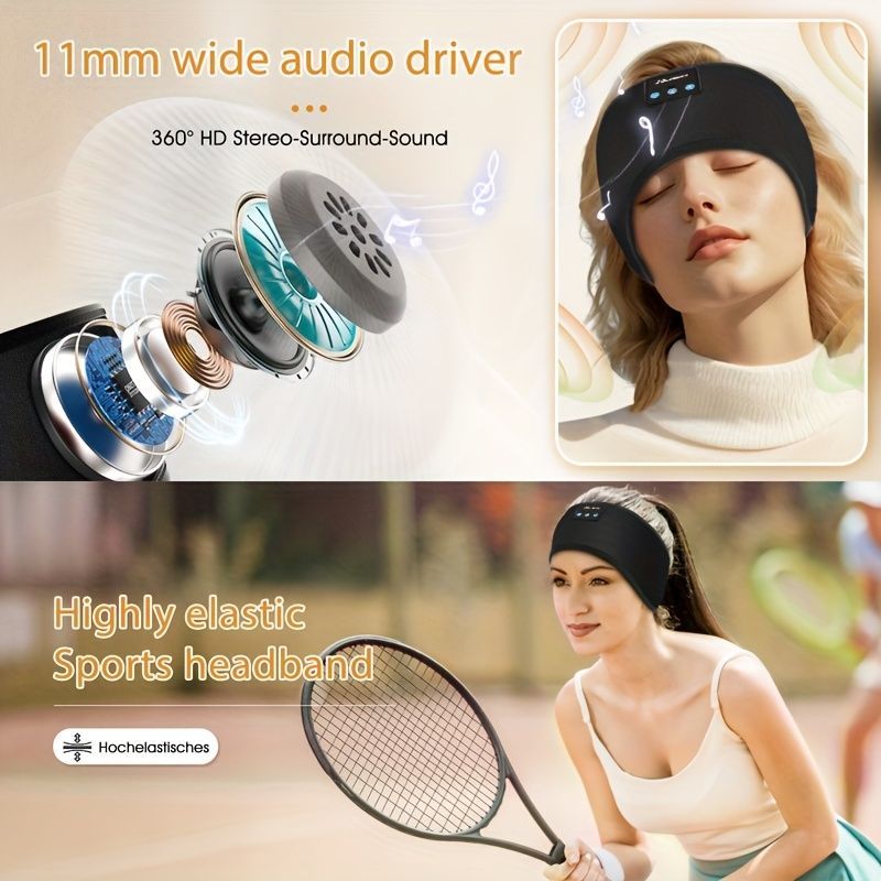 Wireless Sleep Headphones Headband Headphones Music Eye Mask Side Sleeper - Gray - Size 001