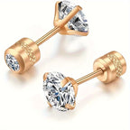White Synthetic Diamond Earrings Embossed Floral Pattern Stud Earrings - Black - Size 01