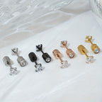 White Synthetic Diamond Earrings Embossed Floral Pattern Stud Earrings - Gold - Size 01