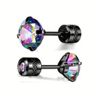 White Synthetic Diamond Earrings Embossed Floral Pattern Stud Earrings - Multi-color - Size 01