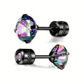 White Synthetic Diamond Earrings Embossed Floral Pattern Stud Earrings - Rainbow - Size 01