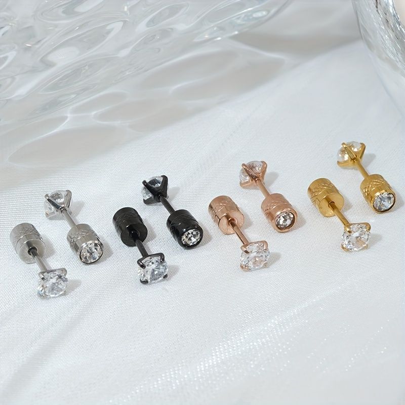 White Synthetic Diamond Earrings Embossed Floral Pattern Stud Earrings - Red - Size 01