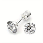 White Synthetic Diamond Earrings Embossed Floral Pattern Stud Earrings - Rose gold - Size 01