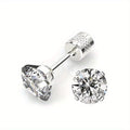 White Synthetic Diamond Earrings Embossed Floral Pattern Stud Earrings - Silver - Size 01