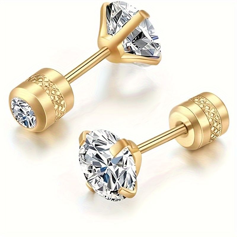 White Synthetic Diamond Earrings Embossed Floral Pattern Stud Earrings - Silver - Size 01