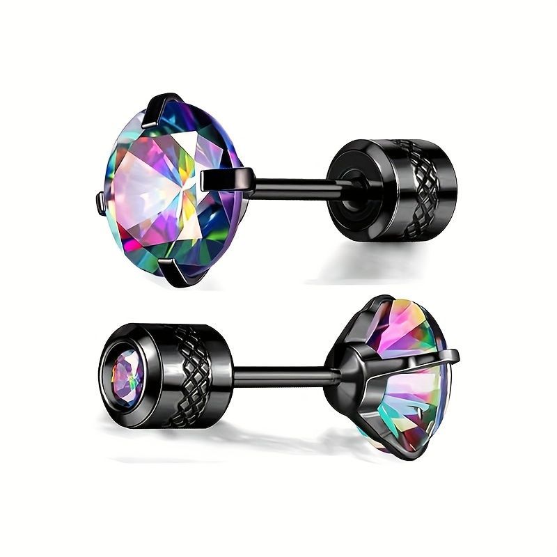 White Synthetic Diamond Earrings Embossed Floral Pattern Stud Earrings - Silver - Size 01