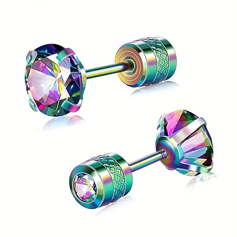 White Synthetic Diamond Earrings Embossed Floral Pattern Stud Earrings - Silver - Size 01