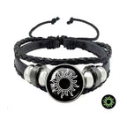 Luminous Sun and Moon Couple Bracelet - Night Light with Woven Leather Jewelry, Suitable for Couples, Adjustable Long Distance Love Gift