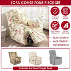 Recliner Cover Anti Scratch Lazy Recliner Chair Cover Protective Stretching Printed Reclining Chair Cover Sofa Slipcovers Convenient Elastic Reclining Chair Slipcover for Home - Beige - Size Three-seater
