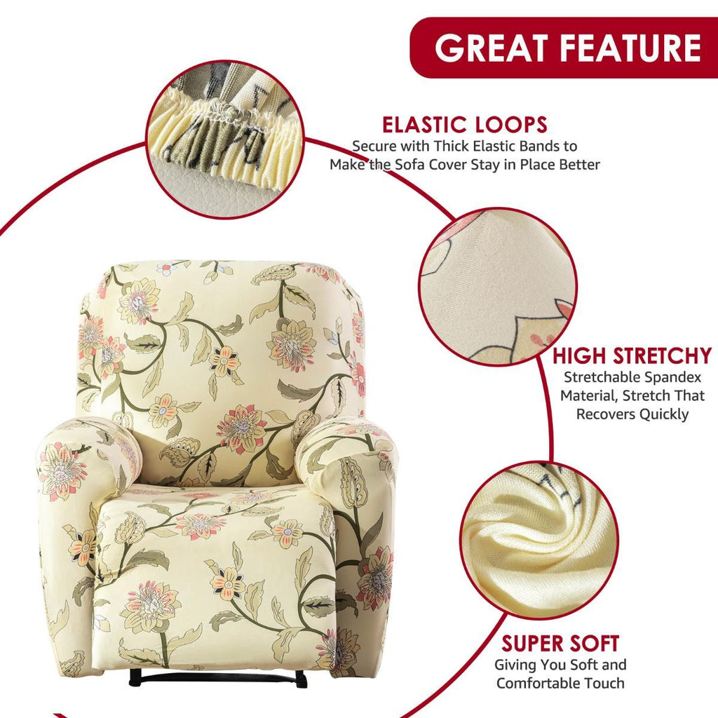 Recliner Cover Anti Scratch Lazy Recliner Chair Cover Protective Stretching Printed Reclining Chair Cover Sofa Slipcovers Convenient Elastic Reclining Chair Slipcover for Home - Beige - Size Three-seater