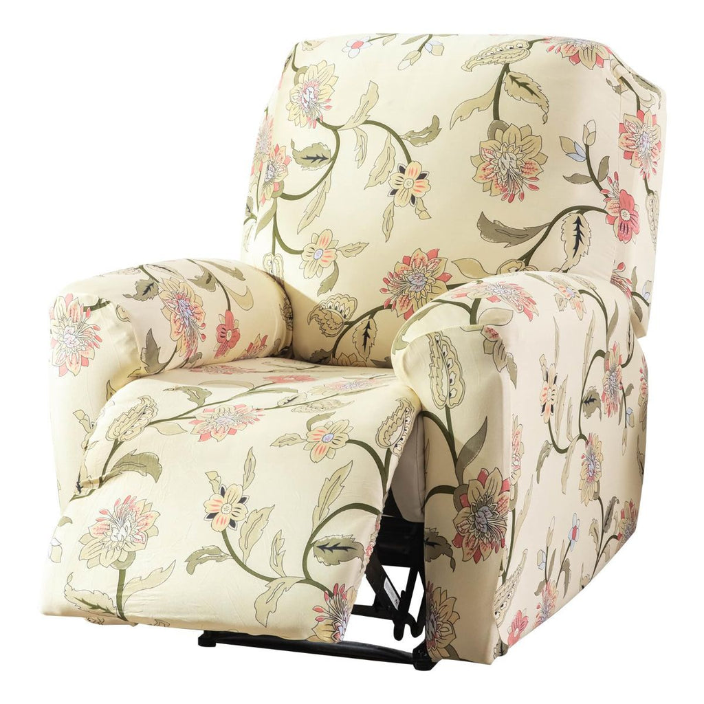 Recliner Cover Anti Scratch Lazy Recliner Chair Cover Protective Stretching Printed Reclining Chair Cover Sofa Slipcovers Convenient Elastic Reclining Chair Slipcover for Home - Beige - Size Two-seater