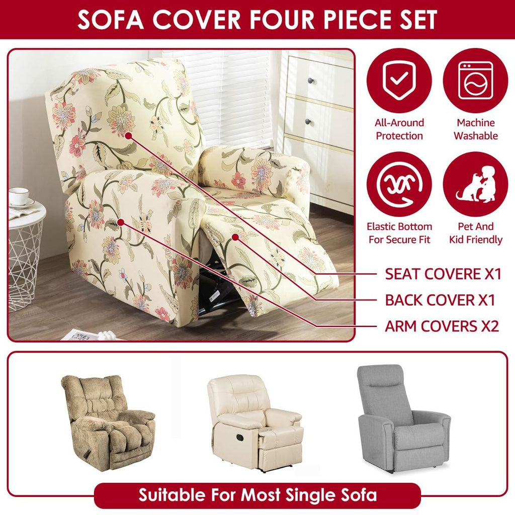 Recliner Cover Anti Scratch Lazy Recliner Chair Cover Protective Stretching Printed Reclining Chair Cover Sofa Slipcovers Convenient Elastic Reclining Chair Slipcover for Home - Black - Size One-seater