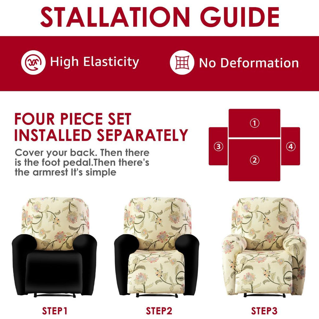 Recliner Cover Anti Scratch Lazy Recliner Chair Cover Protective Stretching Printed Reclining Chair Cover Sofa Slipcovers Convenient Elastic Reclining Chair Slipcover for Home - Black - Size Two-seater