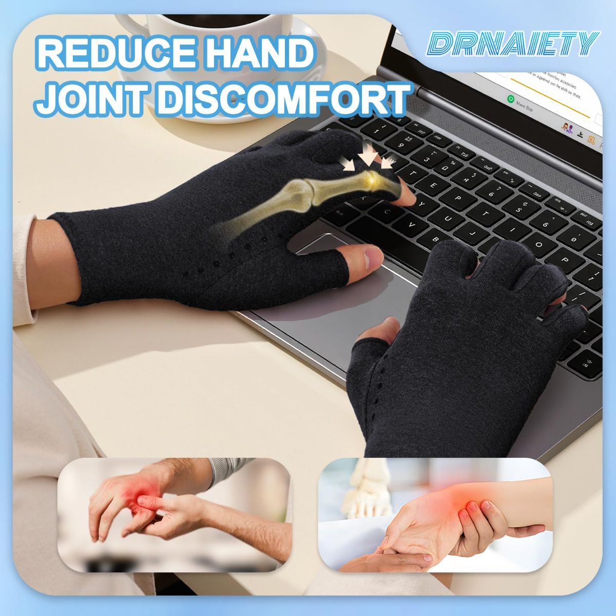 2-Pair Arthritis Compression Gloves- for Hand Arthritis, Carpal Tunnel Pain, Rheumatoid Arthritis, RSI, Fingerless, Anti-Slip, Breathable Gloves for Men & Women, Typing, Daily Use - Pink - Size L