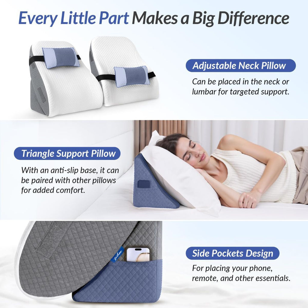 Adjustable Wedge Pillow Headboard Set for Sleeping & After Surgery, Ergonomic Reading Pillow for Sitting in Bed, Bed Wedge with Premium Memory Foam for Back Pain Relief & Support, Leg Elevation