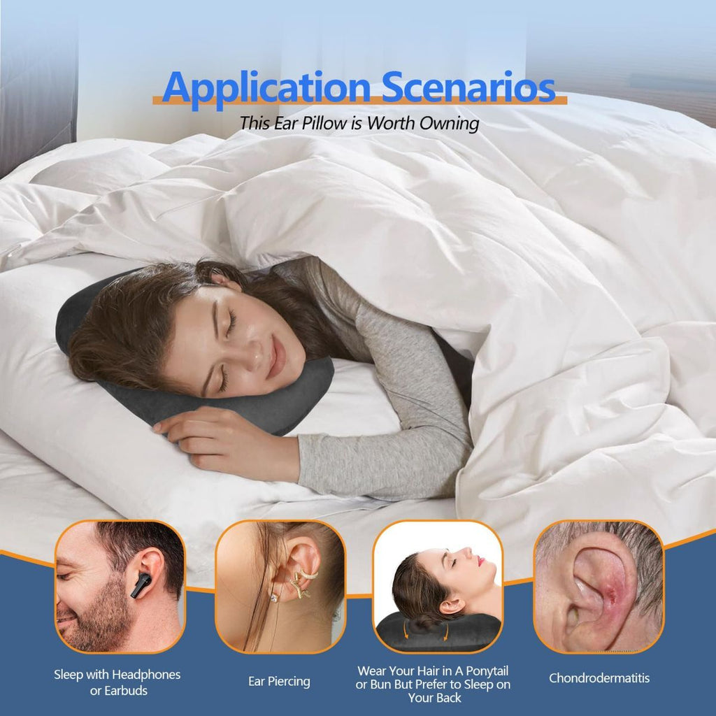 Ear Piercing Hole Pillows Side Sleeper Pillow with an Ear Hole for CNH Side Sleepers and Ear Inflammation Pressure Sores, Adjustable Cotton and Polyester Curved Side Pillow - Black - Size 44cm*32cm