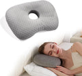 Ear Piercing Hole Pillows Side Sleeper Pillow with an Ear Hole for CNH Side Sleepers and Ear Inflammation Pressure Sores, Adjustable Cotton and Polyester Curved Side Pillow - Gray - Size 44cm*32cm