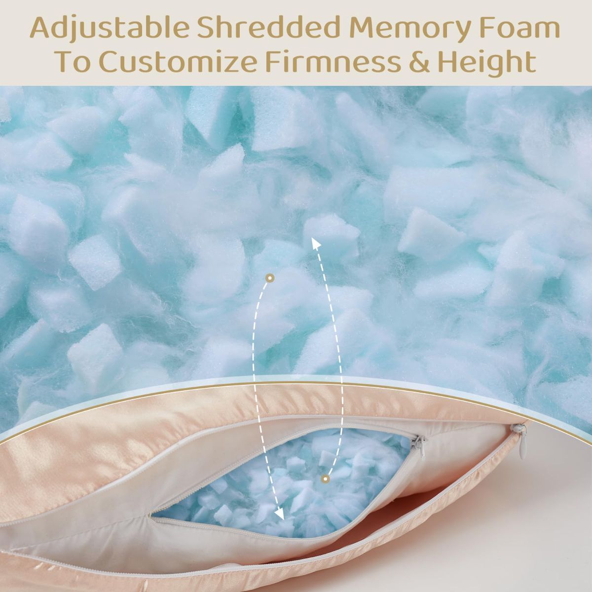 Piercing Pillow - Ear Piercing Pillow With Foam Plug, Adjust Shredded Memory Foam Picrcing Pillow For Side Sleepers, Donut Piliow For Ear With 4.5x4.5''Hole, Ergonomic Curved Design, Satin Champagne | Ear Piercing Pillow For Side Sleepers, Donut Piliow Fo