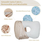 Piercing Pillow - Ear Piercing Pillow With Foam Plug, Adjust Shredded Memory Foam Picrcing Pillow For Side Sleepers, Donut Piliow For Ear With 4.5x4.5''Hole, Ergonomic Curved Design, Satin Champagne | Ear Piercing Pillow For Side Sleepers, Donut Piliow Fo