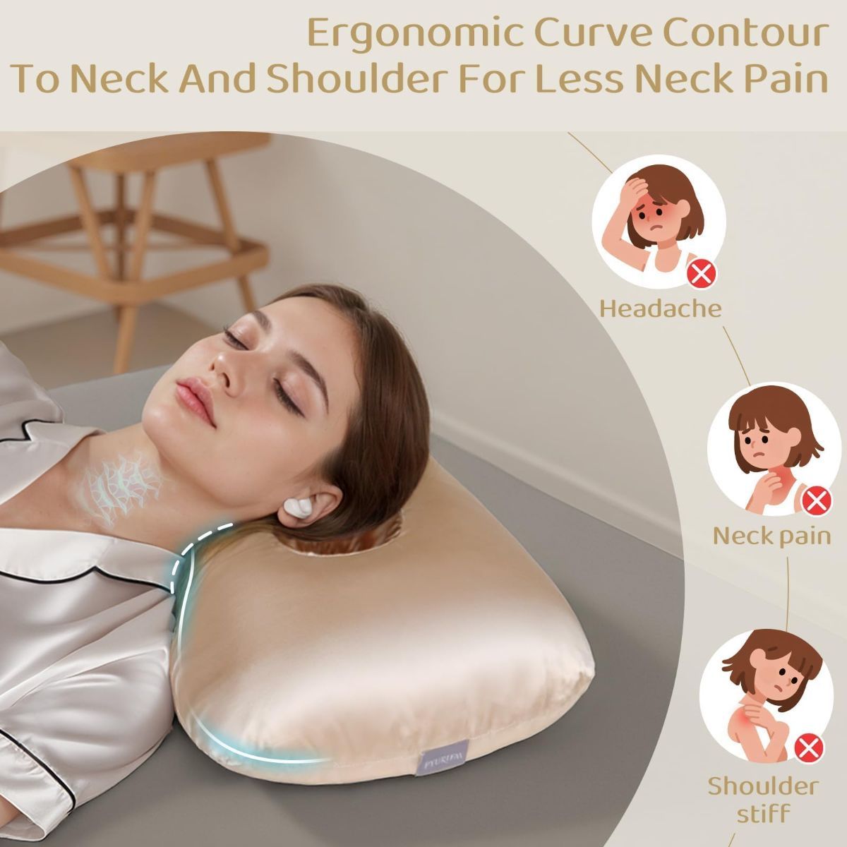 Piercing Pillow - Ear Piercing Pillow With Foam Plug, Adjust Shredded Memory Foam Picrcing Pillow For Side Sleepers, Donut Piliow For Ear With 4.5x4.5''Hole, Ergonomic Curved Design, Satin Gray | Ear Piercing Pillow For Side Sleepers, Donut Piliow For Ear