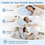 Mellow Puff Cooling Pillow for Sleeping, Fluffy Cloud Pillow with Ice-Silk Touch, Breathable Quilted Grid Design, for Side and Back Sleepers, Machine Washable - Blue - Size 26in*20in