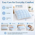 Mellow Puff Cooling Pillow for Sleeping, Fluffy Cloud Pillow with Ice-Silk Touch, Breathable Quilted Grid Design, for Side and Back Sleepers, Machine Washable - White - Size 26in*20in