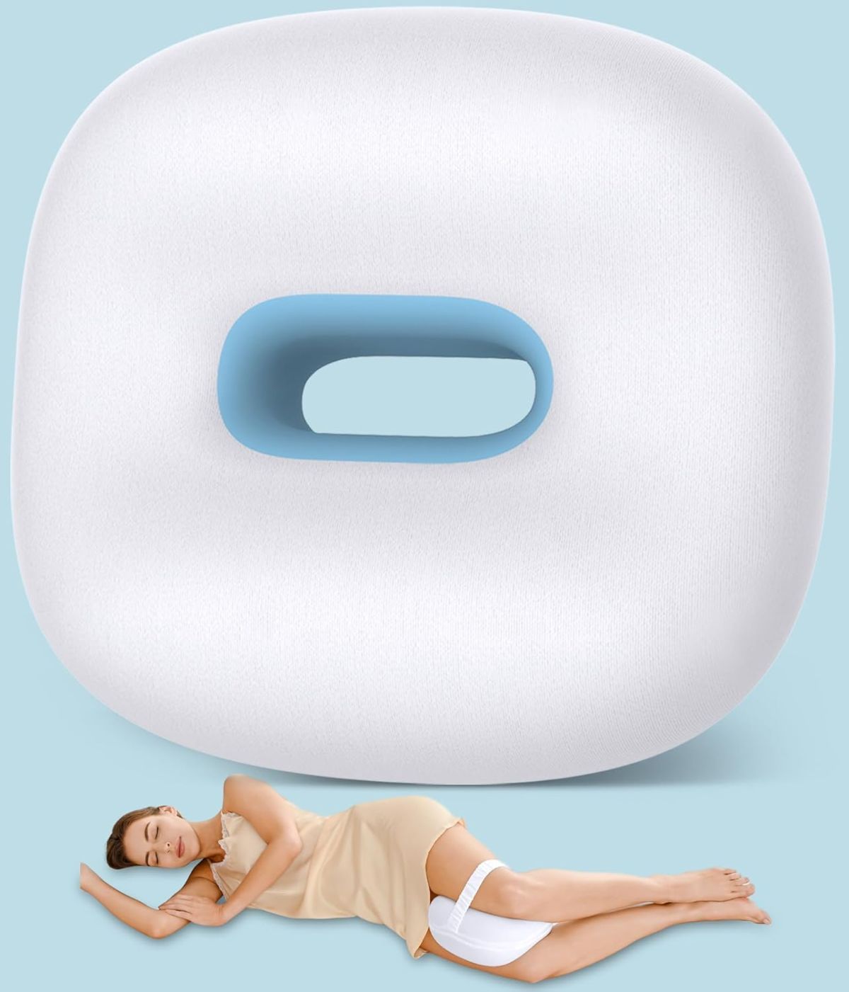 Side Sleeper Knee Pillow, Memory Foam Leg Pillow, Ergonomic Between Leg Pillow Eases Back Hip Pain, Spine Alignment Sciatica Relief, Knee Pillow with Ice Silk Cover and Elastic Strap - White - Size 10in*9in