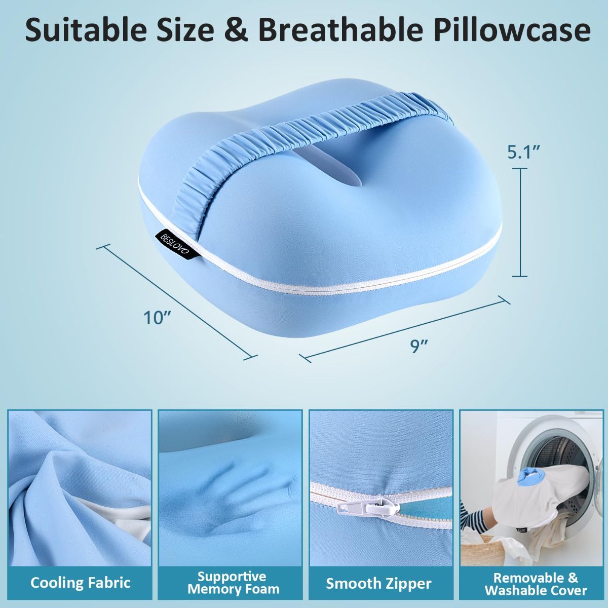 Side Sleeper Knee Pillow, Memory Foam Leg Pillow, Ergonomic Between Leg Pillow Eases Back Hip Pain, Spine Alignment Sciatica Relief, Knee Pillow with Ice Silk Cover and Elastic Strap - White - Size 10in*9in