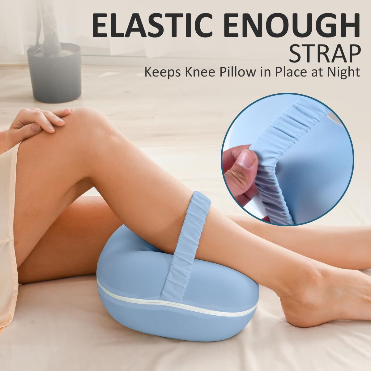 Side Sleeper Knee Pillow, Memory Foam Leg Pillow, Ergonomic Between Leg Pillow Eases Back Hip Pain, Spine Alignment Sciatica Relief, Knee Pillow with Ice Silk Cover and Elastic Strap - Blue - Size 10in*9in
