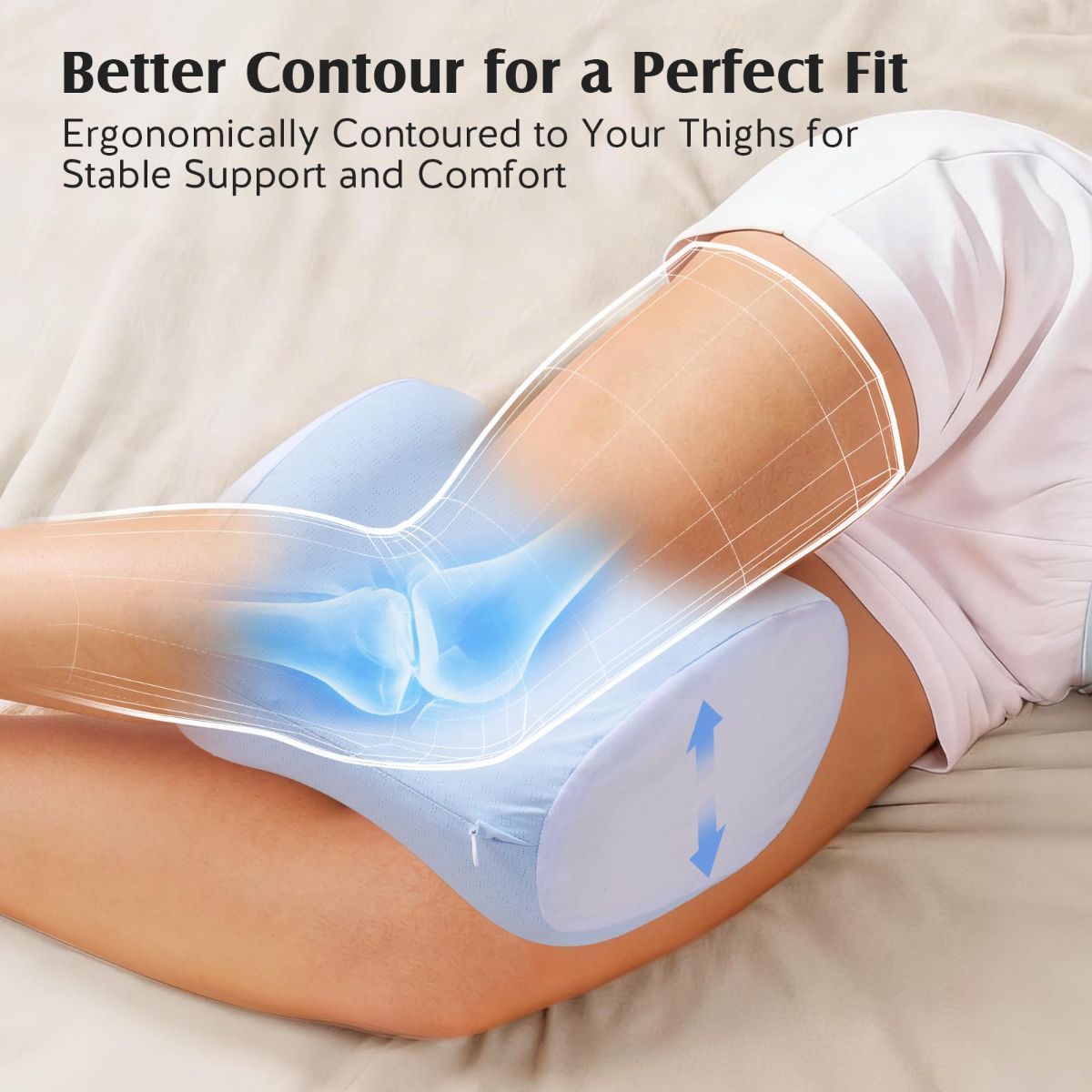 Knee Pillow for Side Sleepers, Memory Foam Leg Pillow with Adjustable & Detachable Strap, Ergonomic Support for Back, Hip, Knee, Sciatica Pain Relief - Gray - Size 30cm*21cm