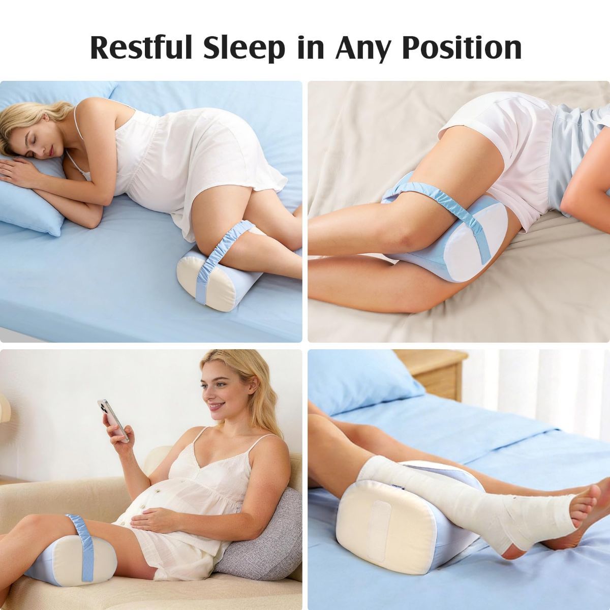 Knee Pillow for Side Sleepers, Memory Foam Leg Pillow with Adjustable & Detachable Strap, Ergonomic Support for Back, Hip, Knee, Sciatica Pain Relief - Gray - Size 30cm*21cm