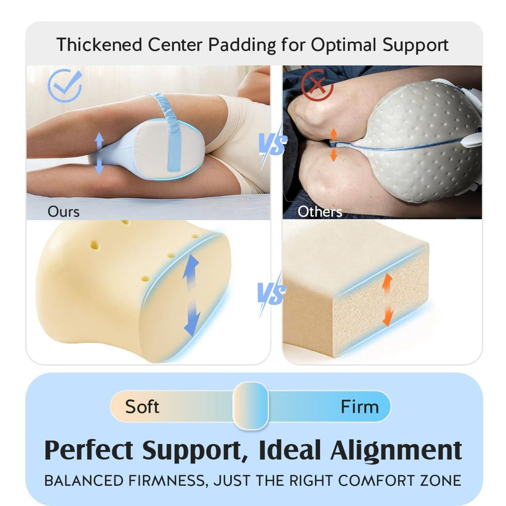 Knee Pillow for Side Sleepers, Memory Foam Leg Pillow with Adjustable & Detachable Strap, Ergonomic Support for Back, Hip, Knee, Sciatica Pain Relief - White - Size 30cm*21cm