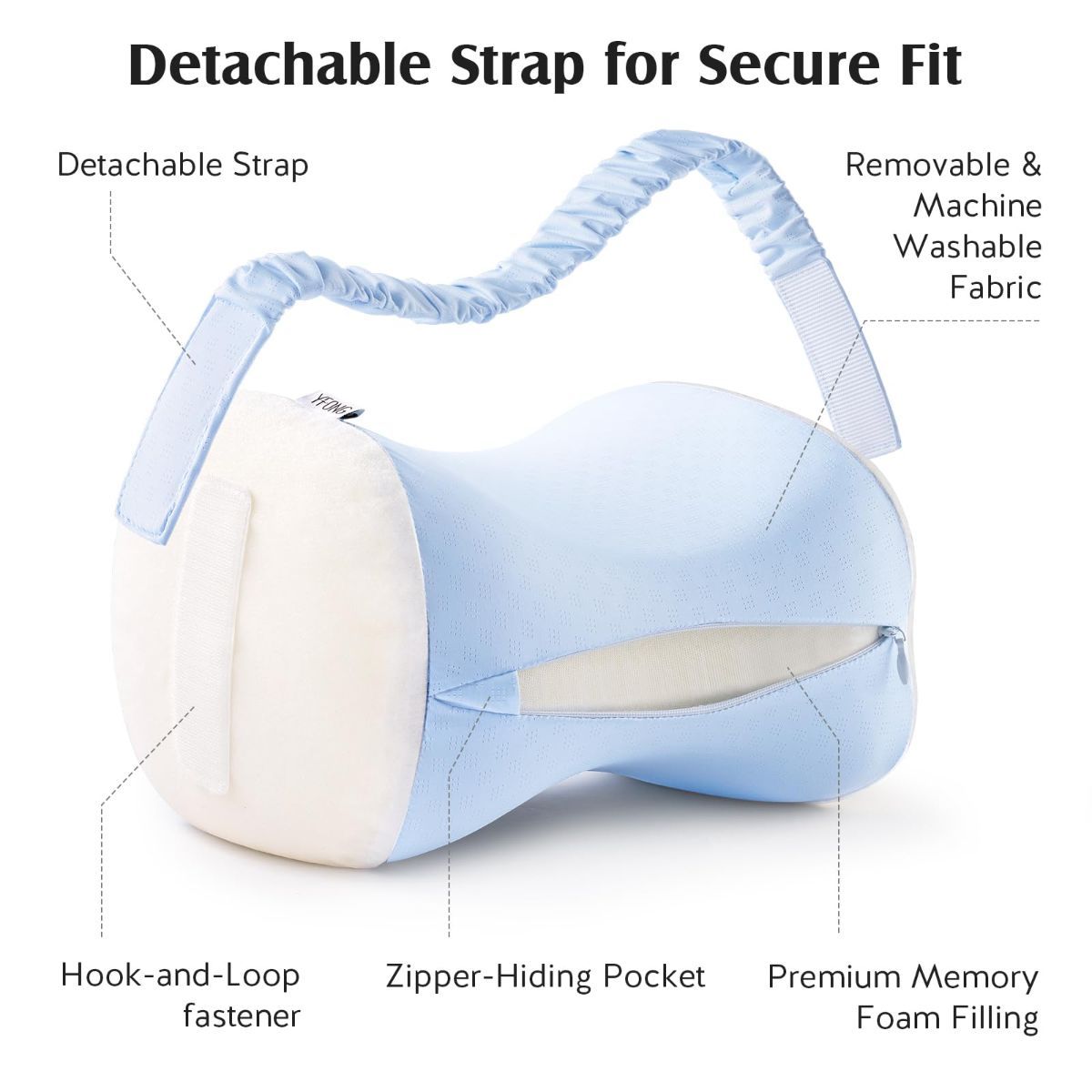 Knee Pillow for Side Sleepers, Memory Foam Leg Pillow with Adjustable & Detachable Strap, Ergonomic Support for Back, Hip, Knee, Sciatica Pain Relief - White - Size 30cm*21cm