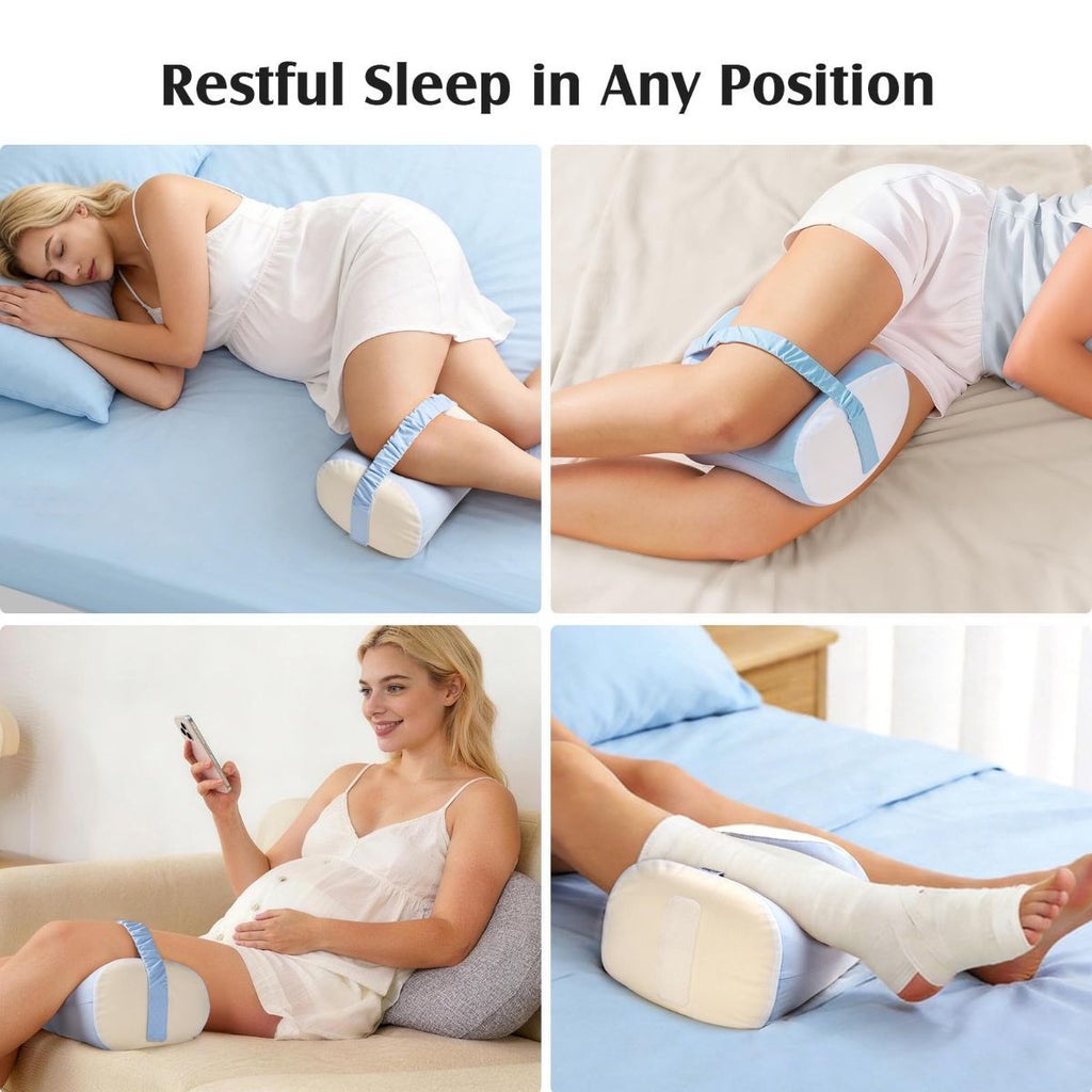 Knee Pillow for Side Sleepers, Memory Foam Leg Pillow with Adjustable & Detachable Strap, Ergonomic Support for Back, Hip, Knee, Sciatica Pain Relief - White - Size 30cm*21cm