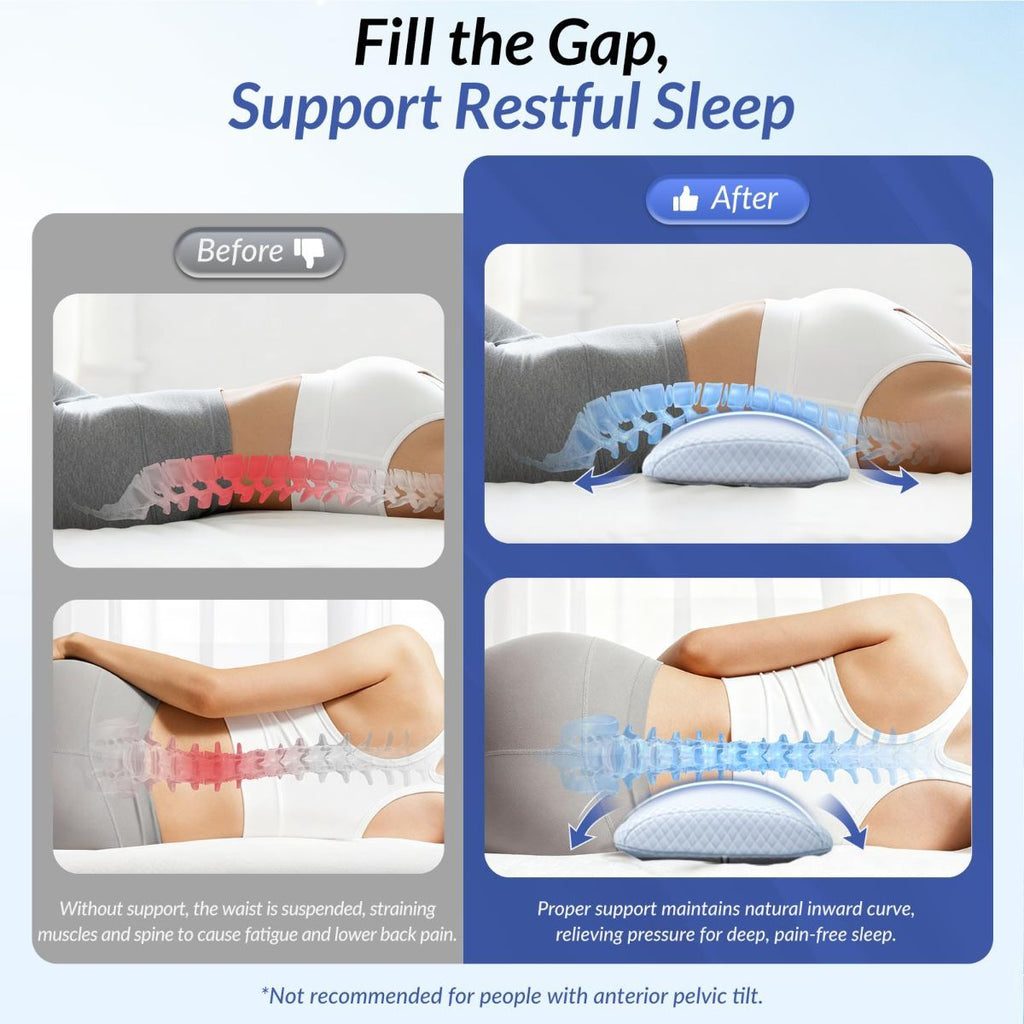 Inflatable Lumbar Support Pillow for Bed with Customized Lower Back Pain Relief & Support, Memory Foam Back Support for Side & Back Sleeping, Bed Pillow for Driving, Resting, Breathable Cover