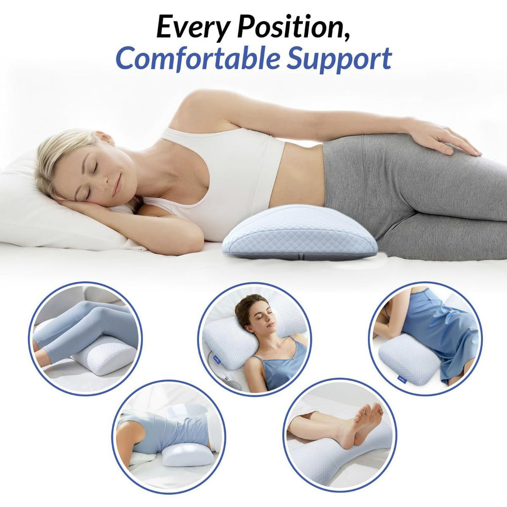 Inflatable Lumbar Support Pillow for Bed with Customized Lower Back Pain Relief & Support, Memory Foam Back Support for Side & Back Sleeping, Bed Pillow for Driving, Resting, Breathable Cover